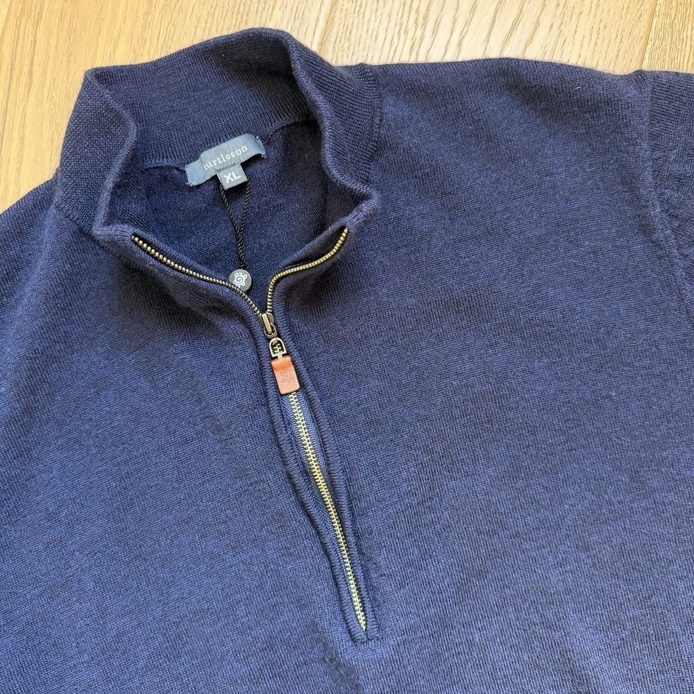 TURTLESON 100% Extra Fine Merino Wool Quarter Zip Men's Navy Blue Sweater XL